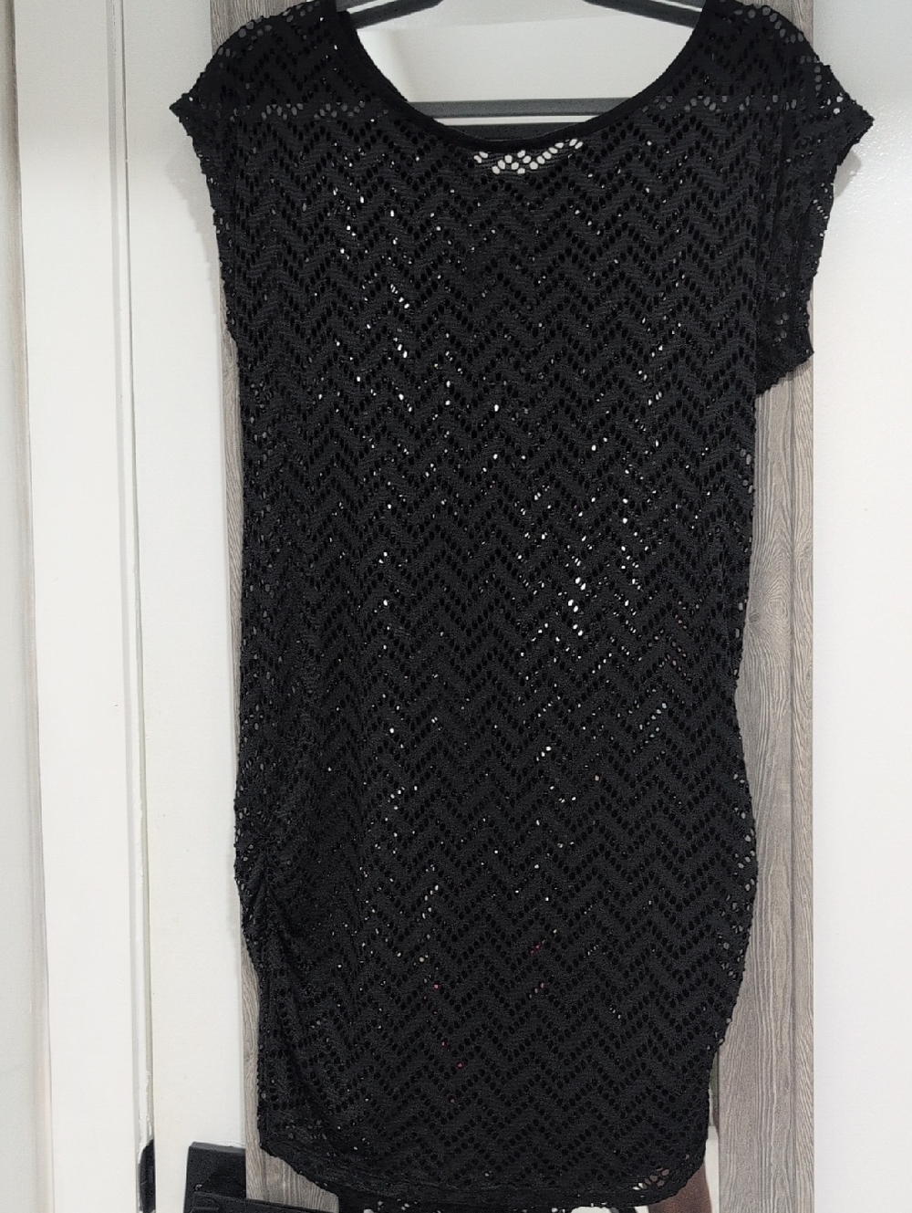 Swim Coverup - Black Crochet Short Sleeve